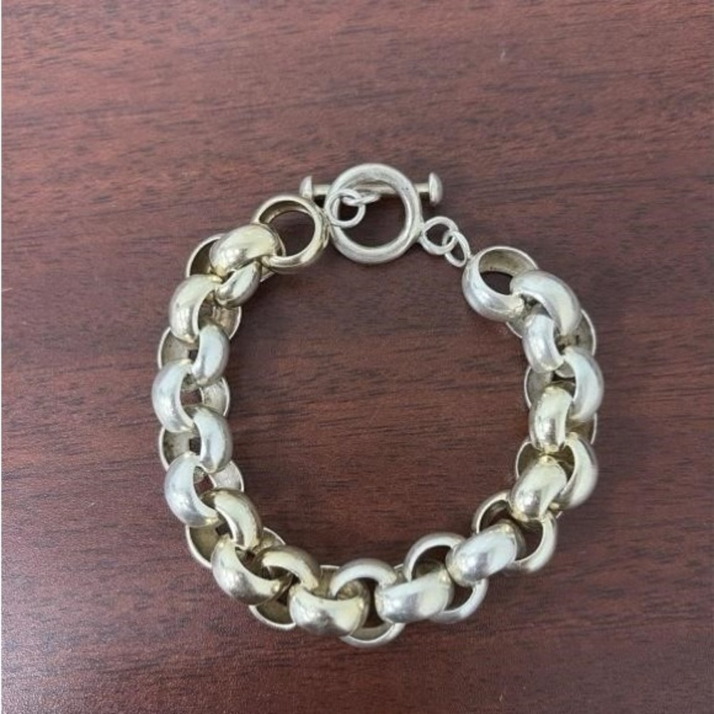 Vintage Sterling Silver 925 Chunky Link Bracelet 7.75” 36g Heavy Toggle Clasp